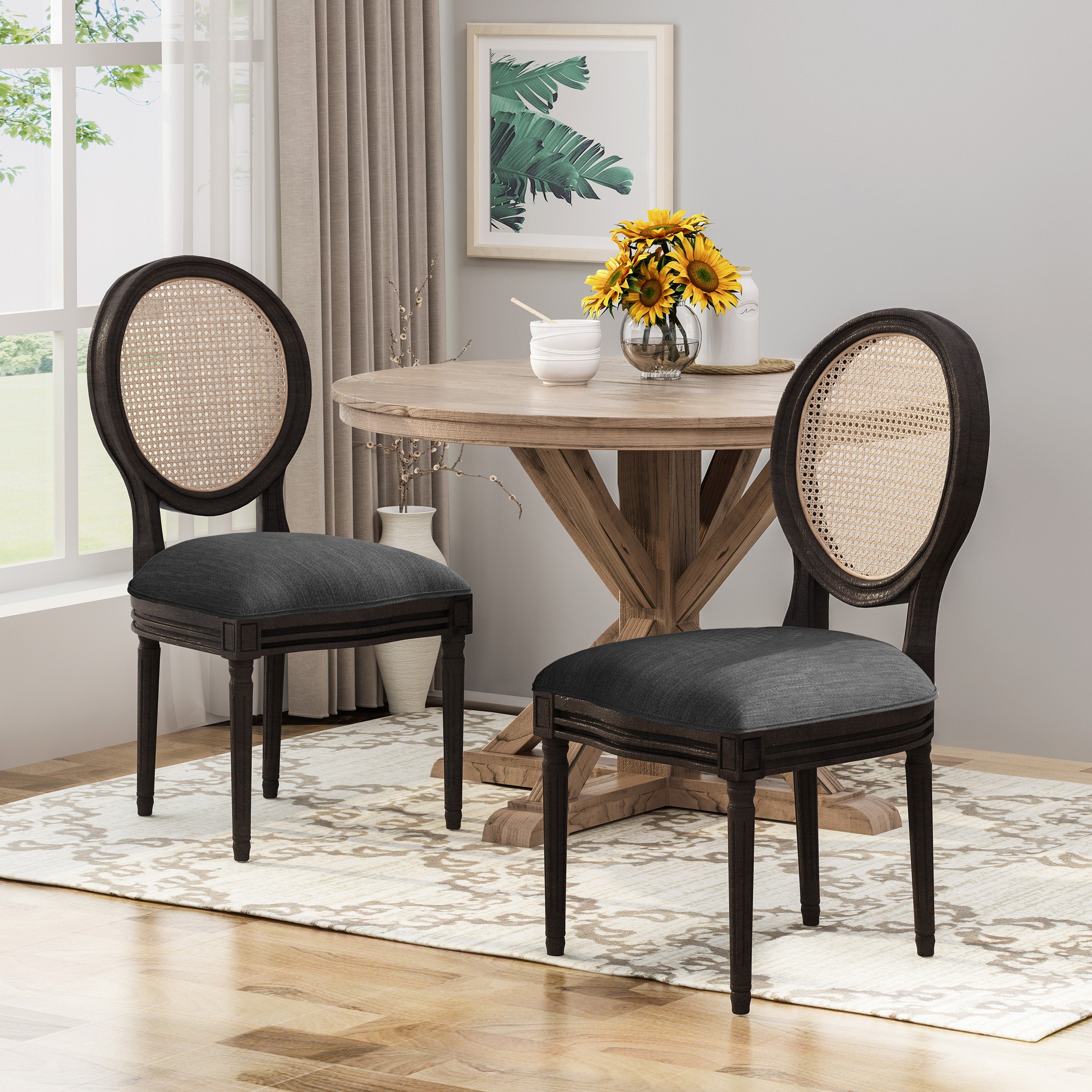 Laney French Style Oval Cane Back Dining Chairs (Set of 2)