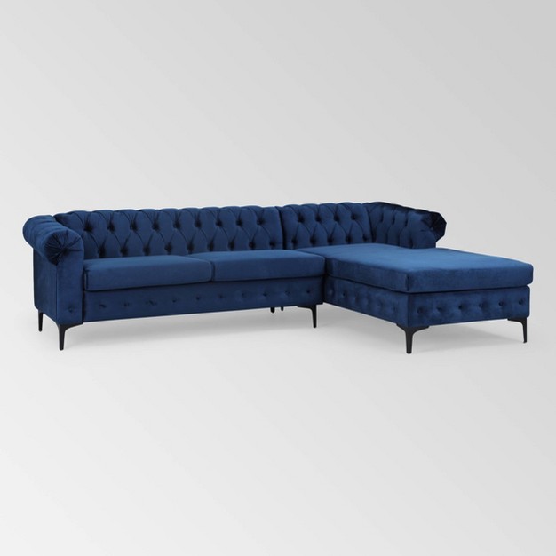 2pc Burland Contemporary Chaise Sectional Dark Blue Christopher Knight Home