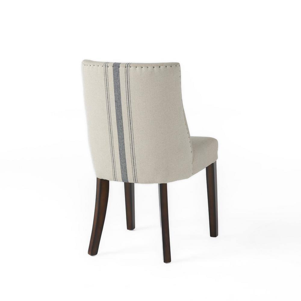 Noble House Harman Blue Stripe on Beige Linen Dining Chair (Set of 2) 5221