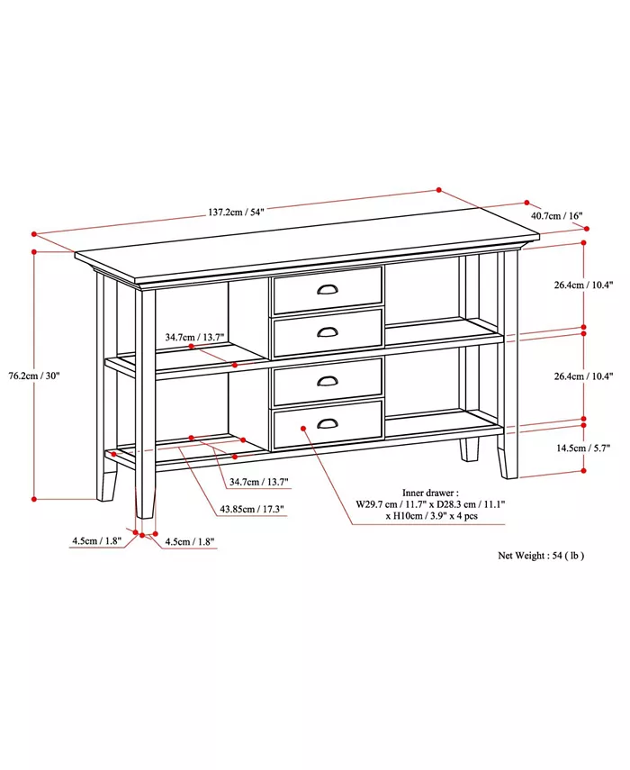 Simpli Home Redmond Solid Wood Console Sofa Table