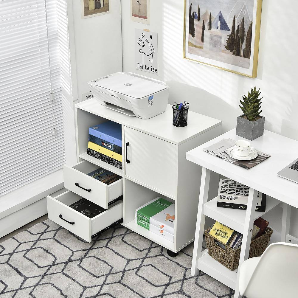 Costway File Cabinet Mobile Lateral Printer Stand with Storage Shelves White CB10237WH