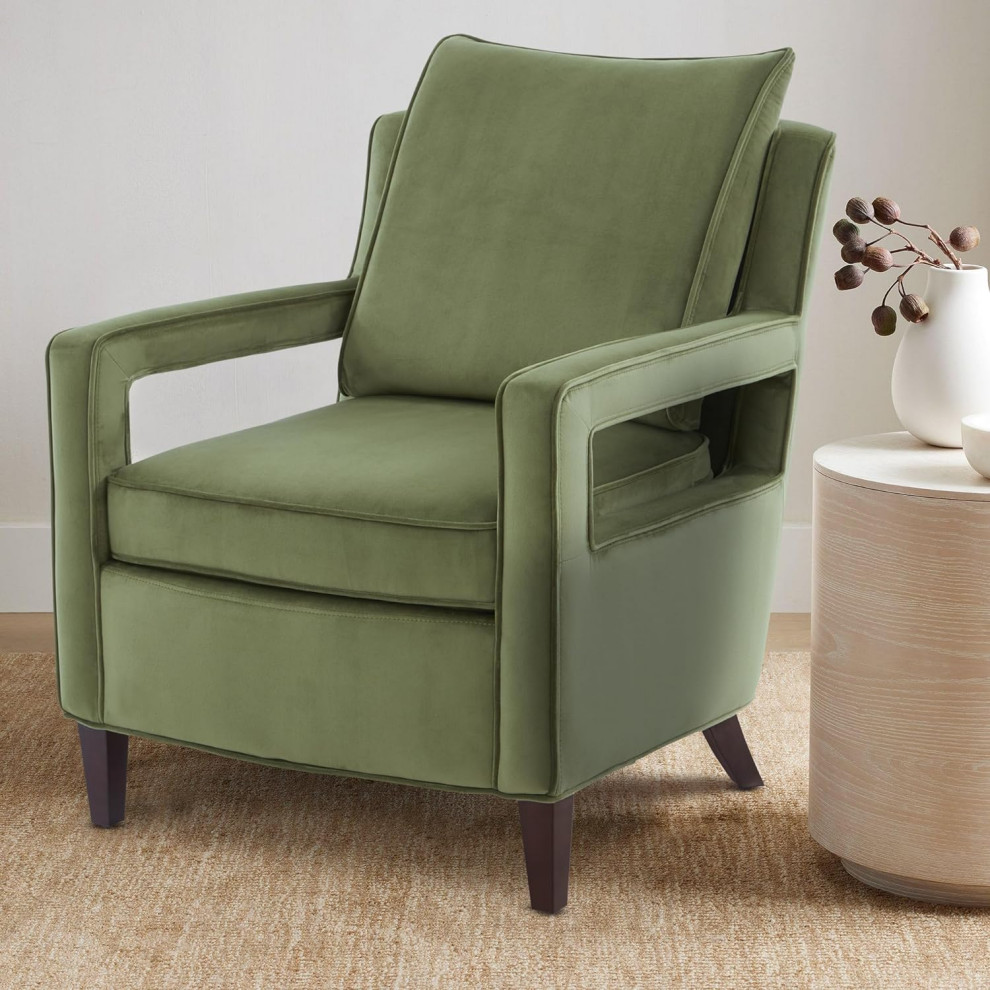 Modern Accent Chair  Velvet Seat With Cushioned Back  ampOpen Arms   Modern   Armchairs And Accent Chairs   by Decor Love  Houzz