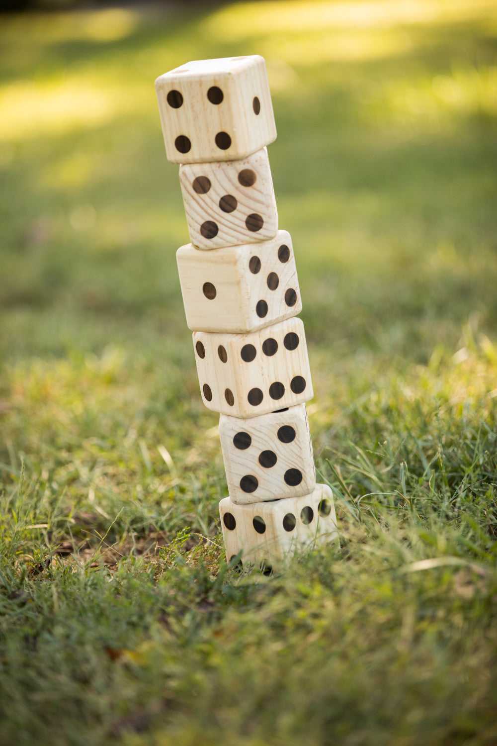 Triumph Big Roller Six Large Wooden Lawn Dice Set for Outdoor Use with Included Dry-Erase Scorecards， Markers， and Carry Bag