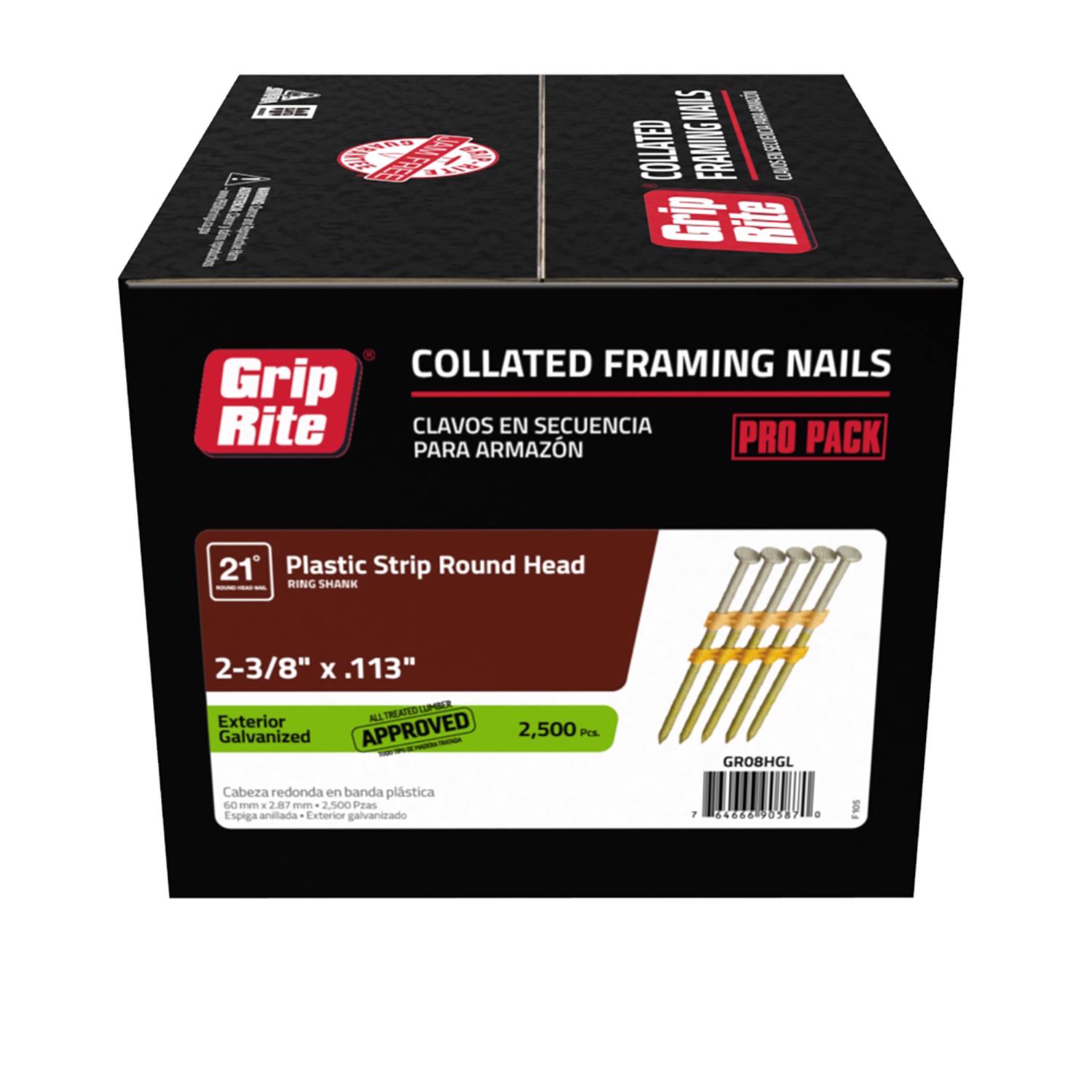 Grip-Rite 2-3/8 in. 12 Ga. Angled Strip Hot-Dip Galvanized Framing Nails 21 deg 2500 pk