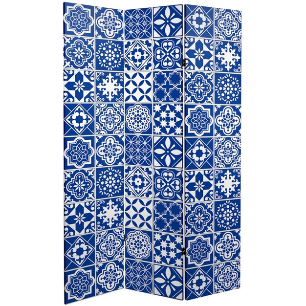 Double Sided Tile Canvas Room Divider Blue Oriental Furniture