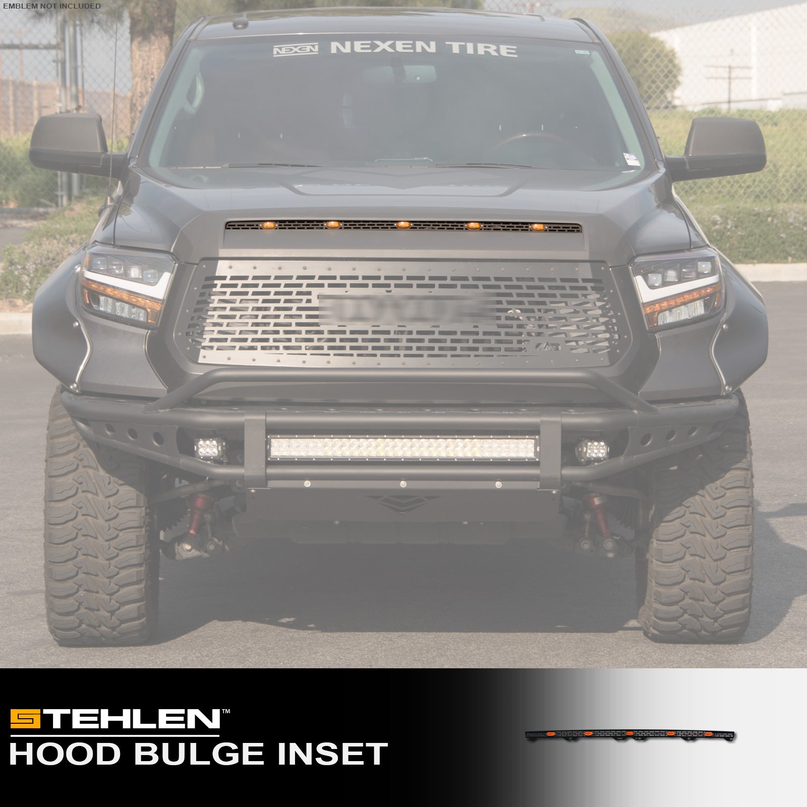 Stehlen 642167821786 Rectangle Mesh Hood Bulge Molding Metal Scoop Grille Insert with Amber LED Lights - Black For Toyota Tundra 2014-2021