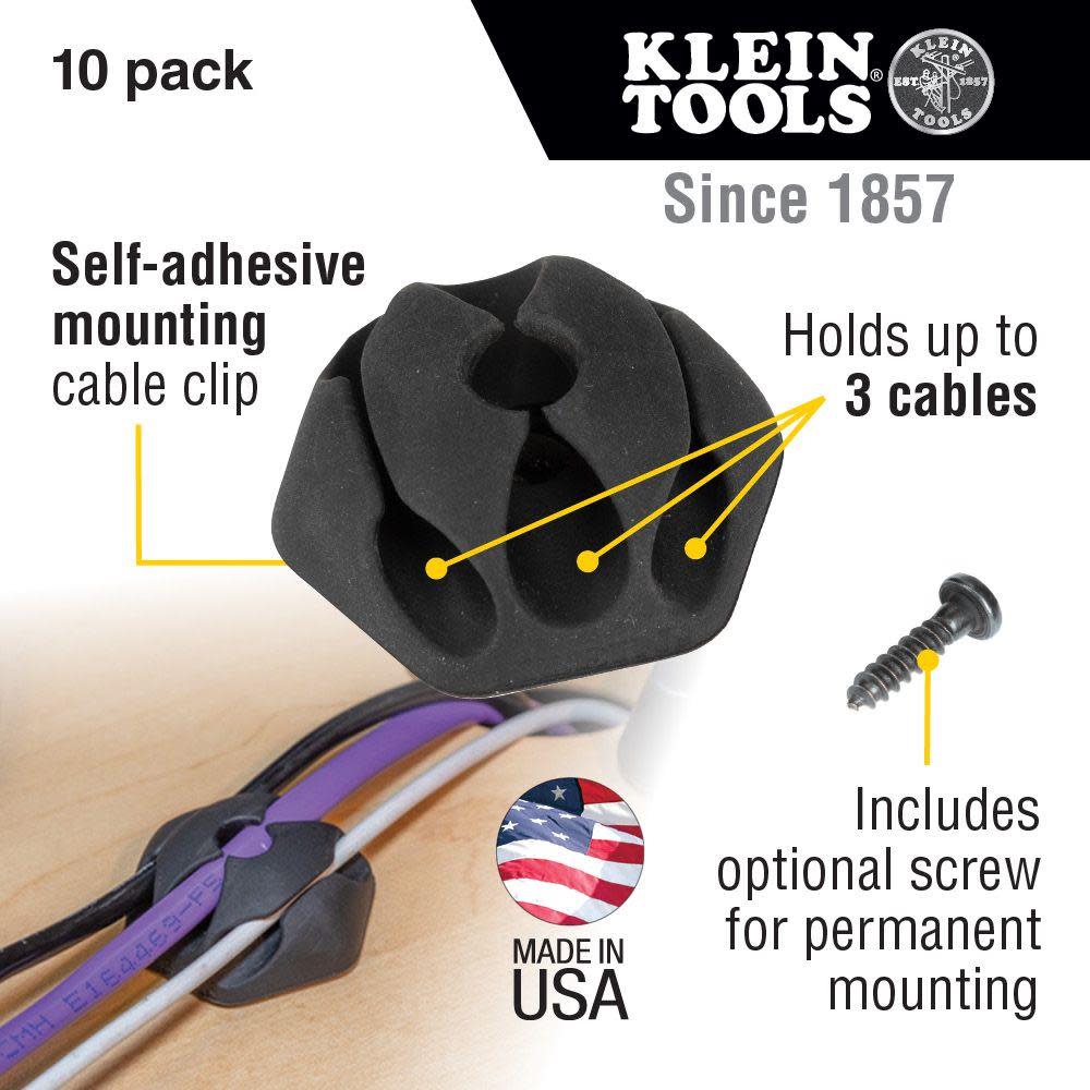 Klein Tools Self Stick 3 Slot Cable Clips 10pk