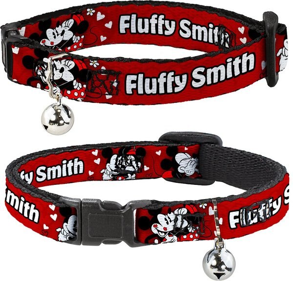 Buckle-Down Disney Mickey and Minnie Hugs and Kisses Poses Personalized Breakaway Cat Collar with Bell