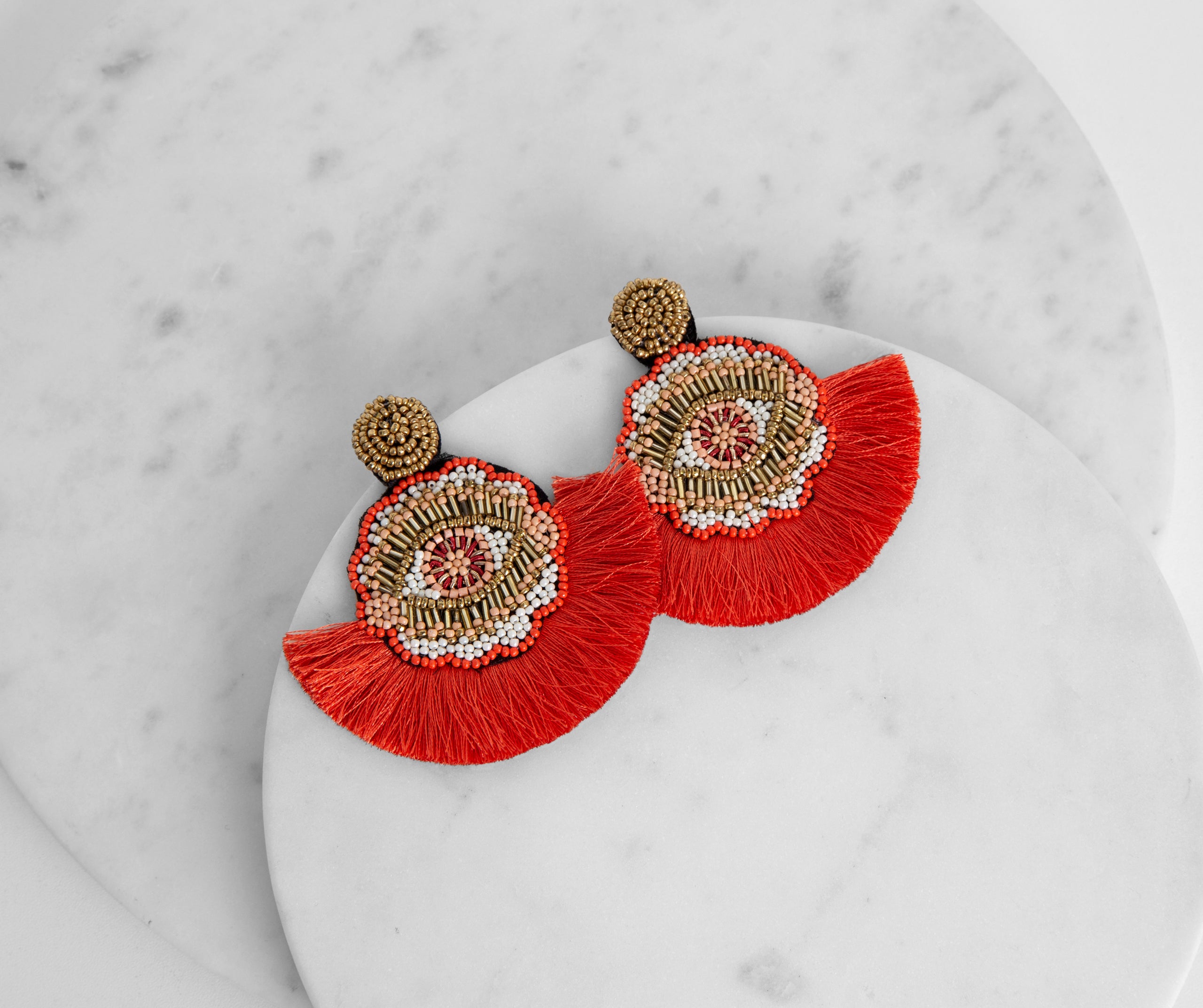 Take Me On Vacay Beaded Fan Tassel Earrings