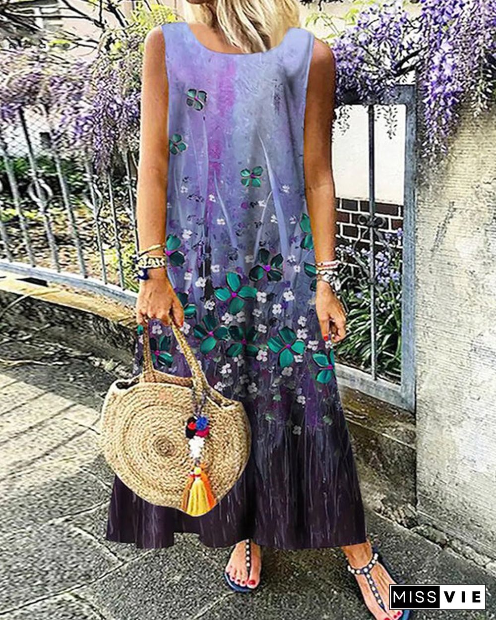 Casual Sleeveless Printed Long Dress