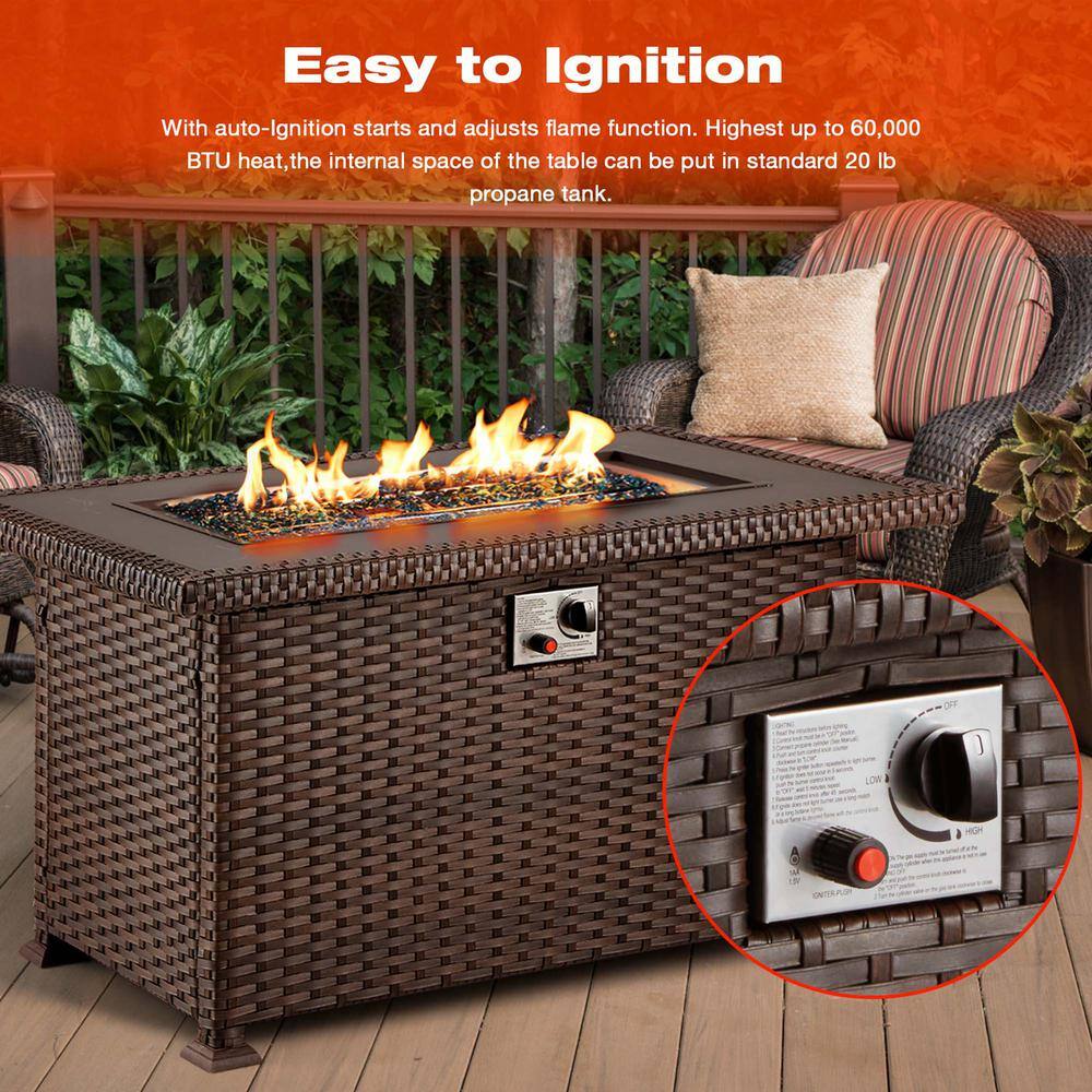 Zeus  Ruta 44 in. Propane Fire Pit Table 50000 BTU Auto-Ignition Gas Fire Table for Outside Patio LH-591