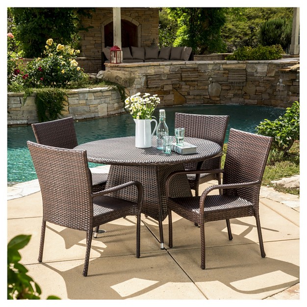 Grant 5pc Wicker Patio Dining Set Brown Christopher Knight Home