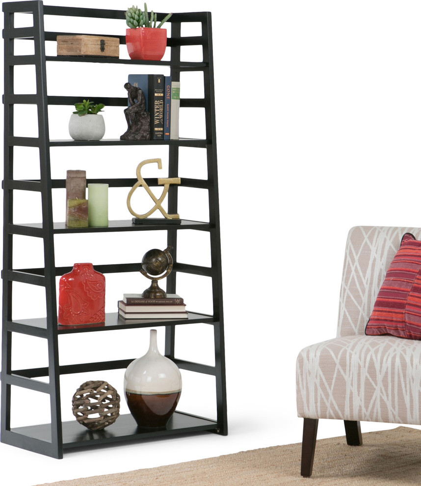 Acadian Solid Wood 63 quotx30 quotRustic Ladder Shelf Bookcase   Transitional   Bookcases   by Simpli Home Ltd.  Houzz