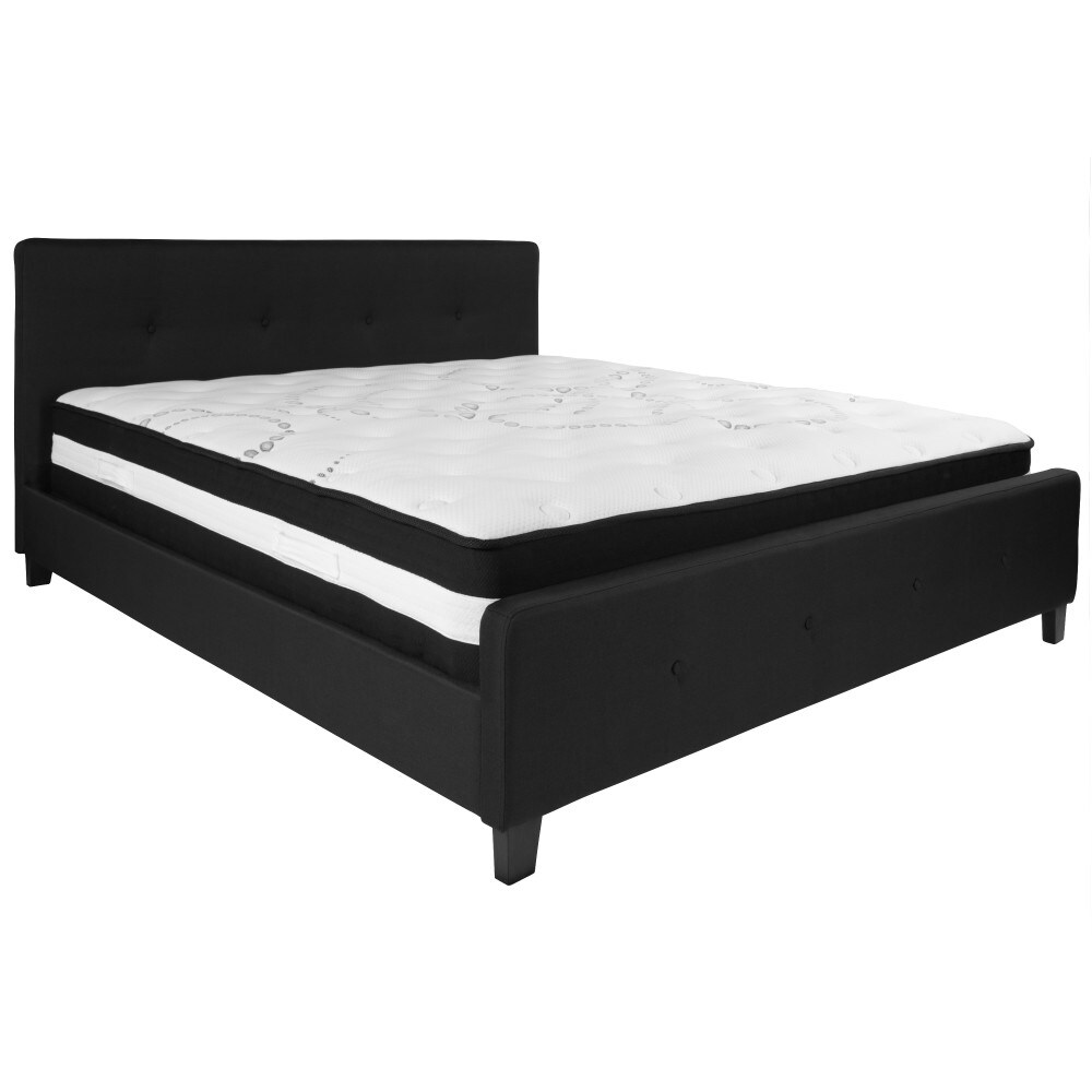 Button Tufted Upholstered Platform Bed with Pocket Spring Mattress