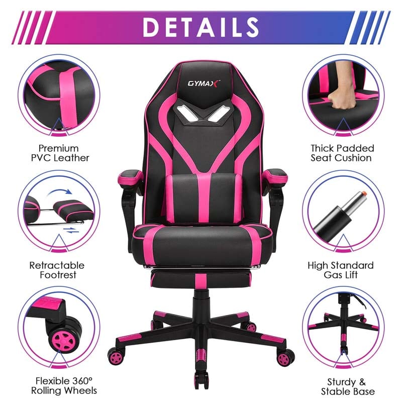 Massage Gaming Chair, Swivel Office Recliner, Adjustable Racing Computer Chair with Lumbar Support, Headrest & Retractable Footrest