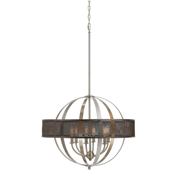 Benjara BM224908 6 Bulb Round Metal Chandelier wit...