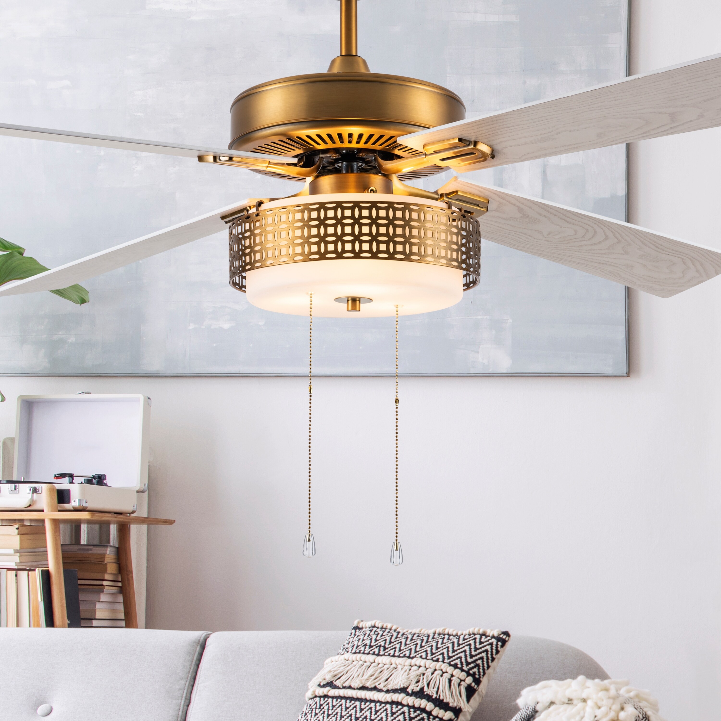 Dinah River of Goods Brass and Glass 52-Inch Ceiling Fan with Light - 52