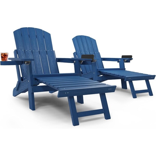 CHERIE Folding Adirondack Chair with Ottoman and 2 CupHolders Set Of 2