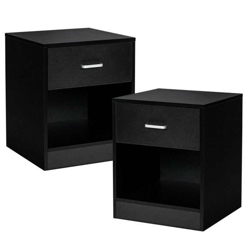 Hivago 2 Pieces Nightstand with Storage Drawer and Cabinet