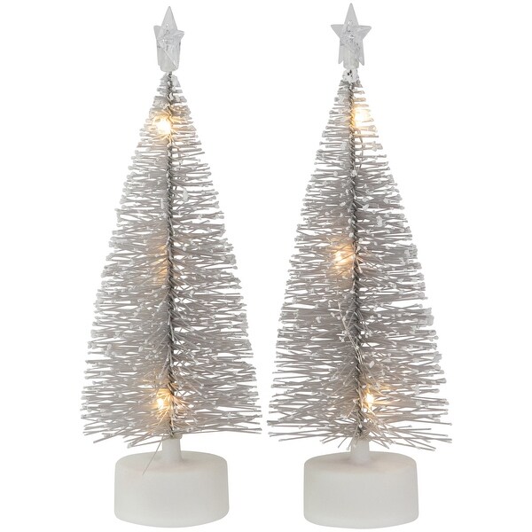 Set of 2 LED PreLit Mini Bottle Brush Pine Christmas Village Trees