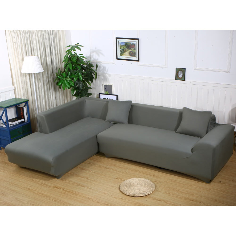 Sofa Covers for L Shape, 2pcs Polyester Fabric Stretch Slipcovers 3 seater(70