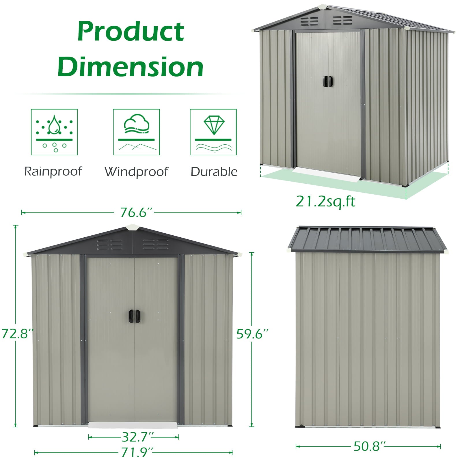 AECOJOY 6 x 4 ft. Outdoor Metal Storage Shed with Sliding Door