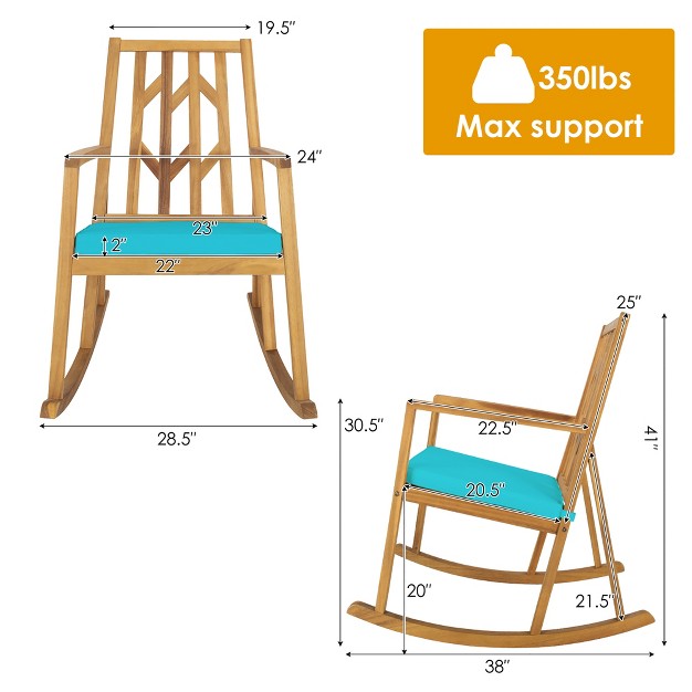 Costway 2 Pcs Patio Rocking Chair Acacia Wood Armrest Cushioned Sofa Garden Deck White red turquoise