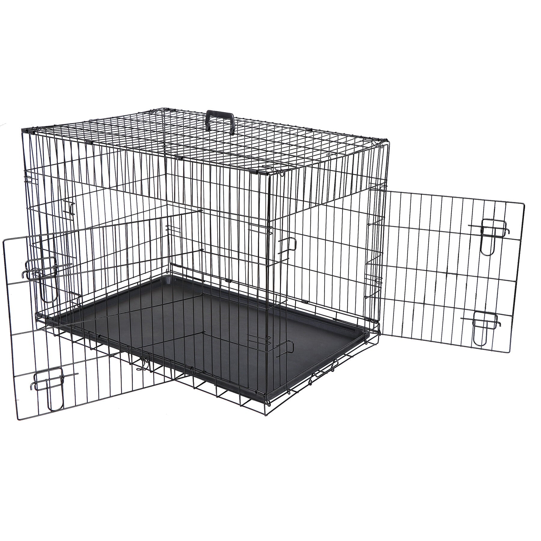 HomGarden 36’’ Foldable Dog Crate Kennel Double Door Steel Dog Cage， Black