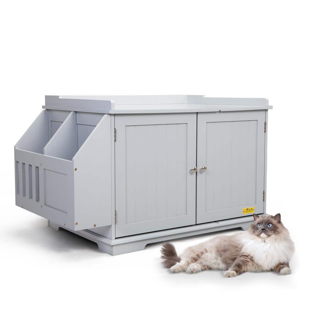 COZIWOW Cat Washroom Storage Bench Litter Box Enclosure with Table CW12X0484