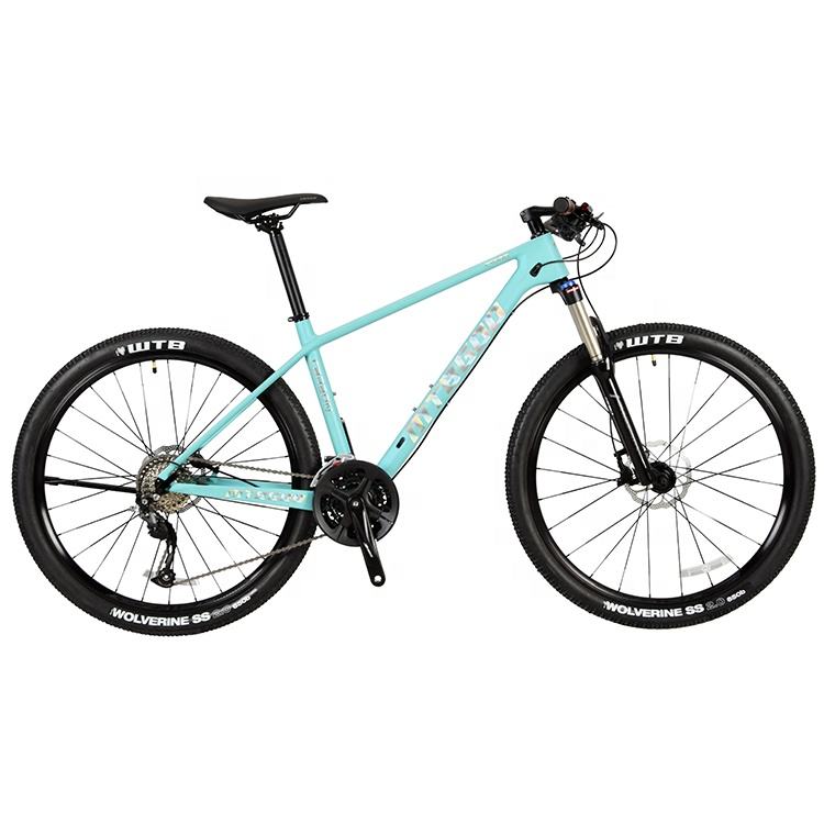 Hot selling 27.5 inch 27 speed nice design cool cycling green color carbon fiber mountain bike with front suspension fork