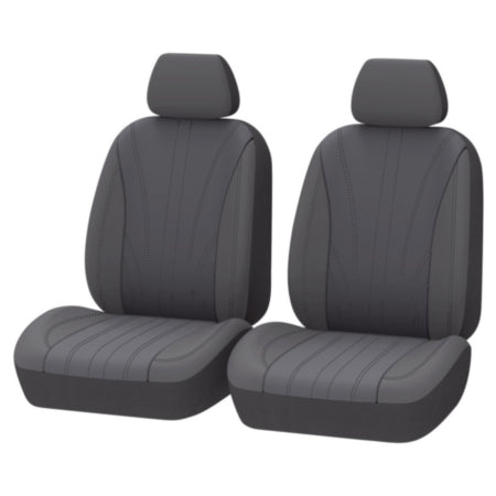 Autocraft Car and SUV Seat Cover， Grey Faux Leather， Luxury， Universal， 2PK Low Back， Easy Fit， Embroidery