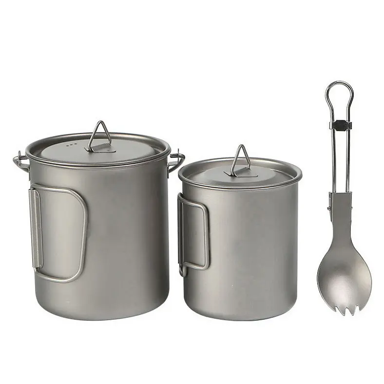 Outdoor Hiking Reusable Titanium Cooking Pot Camping accessories Titanium hanging pot sets For Picnic Hiking