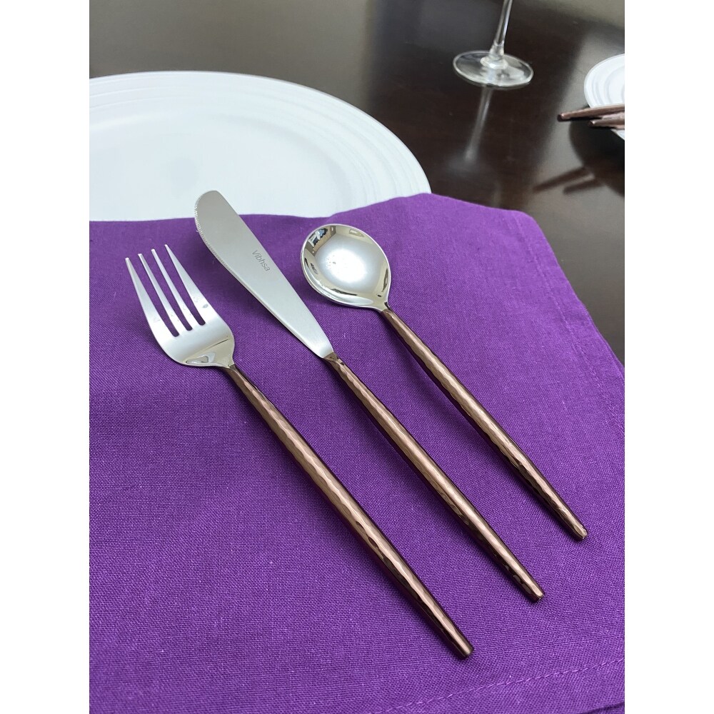 Hammered Stainless Steel Flatware 18 Piece Set (Dinner knives  Dinner Forks  Soup Spoons)