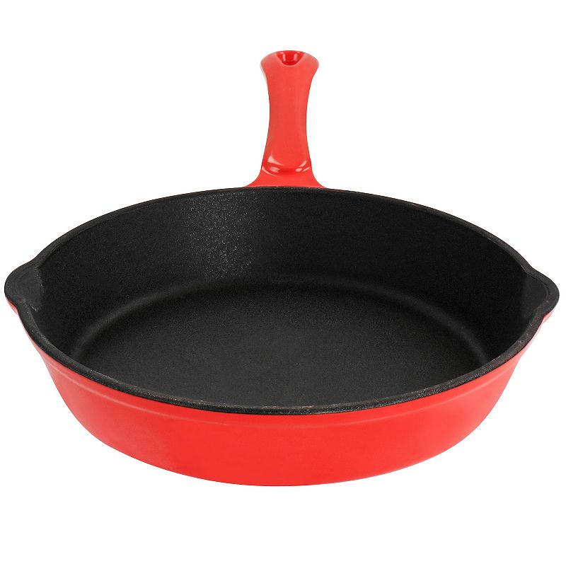 MegaChef Pro Enameled Round 8 Inch PreSeasoned Cast Iron Frying Pan in Red