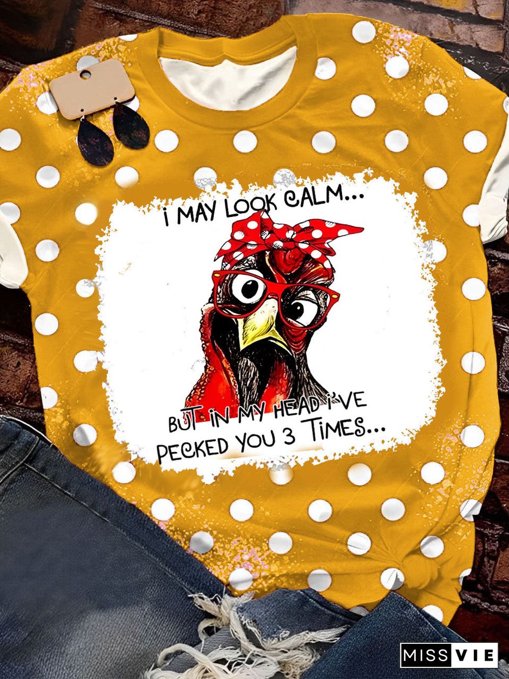 I May Look Calm Chicken Print Crew Neck T-Shirt