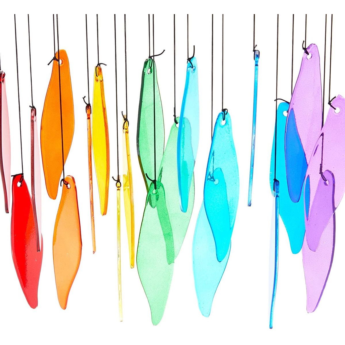 Rainbow Glass Wind Chimes for Outside， Outdoor and Indoor Hanging Decorations， Home Decor， 21 in.