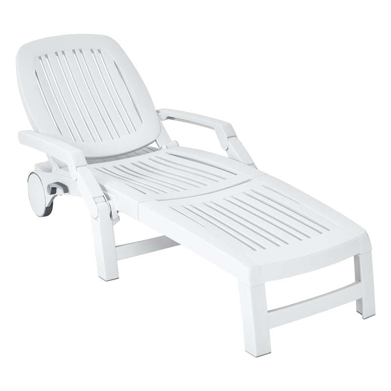 Weatherproof Folding Sun Lounger with Wheels, 6-Position Plastic Outdoor Chaise Lounge Chair for Pool Beach Lawn