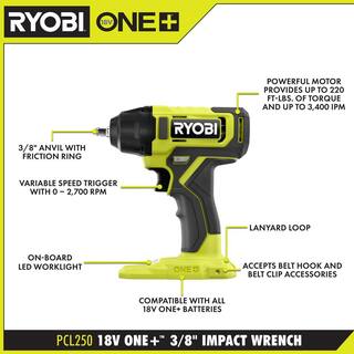 RYOBI ONE+ 18V Cordless 38 in. Impact Wrench (Tool Only) PCL250B