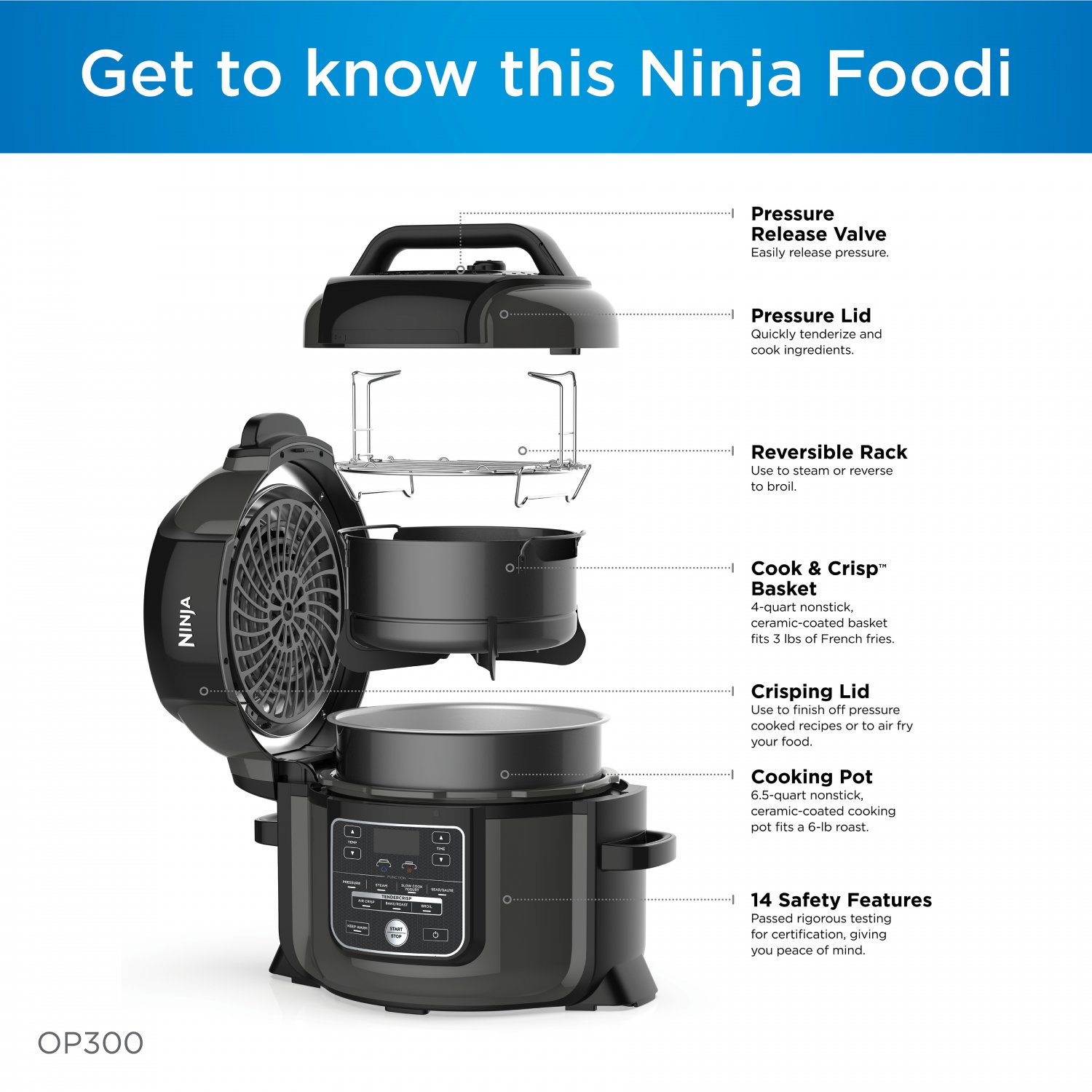 Ninja Foodi TenderCrisp 6.5-Quart Pressure Cooker OP300