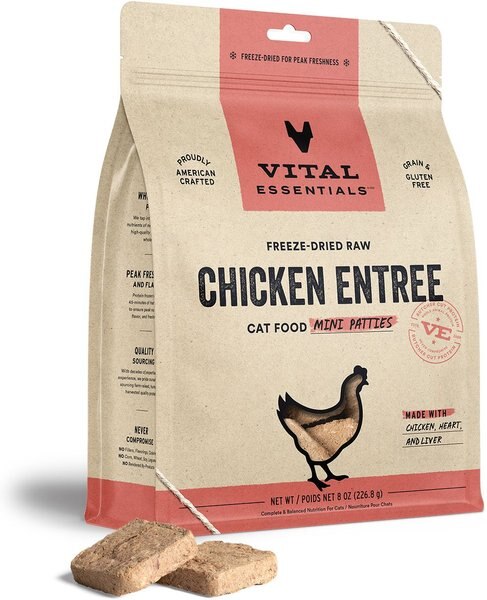 Vital Essentials Chicken Dinner Patties Grain-Free Limited Ingredient Freeze-Dried Cat Food