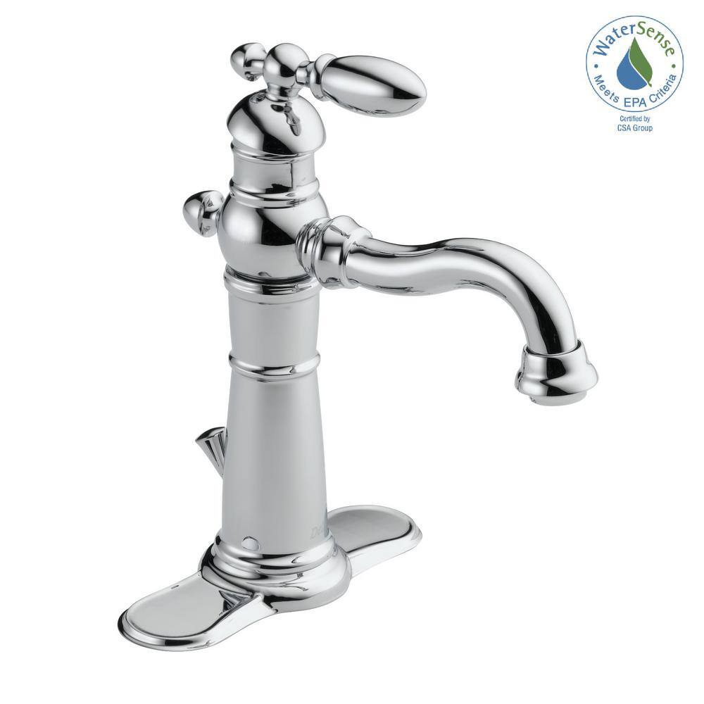 Delta Victorian Single Hole Single-Handle Bathroom Faucet with Metal Drain Assembly in Chrome 555LF