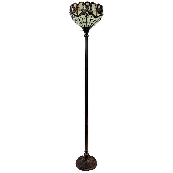 HomeRoots 62 Brown Traditional Shaped Floor Lamp With White And Brown Stained Glass Bowl Shade - 12