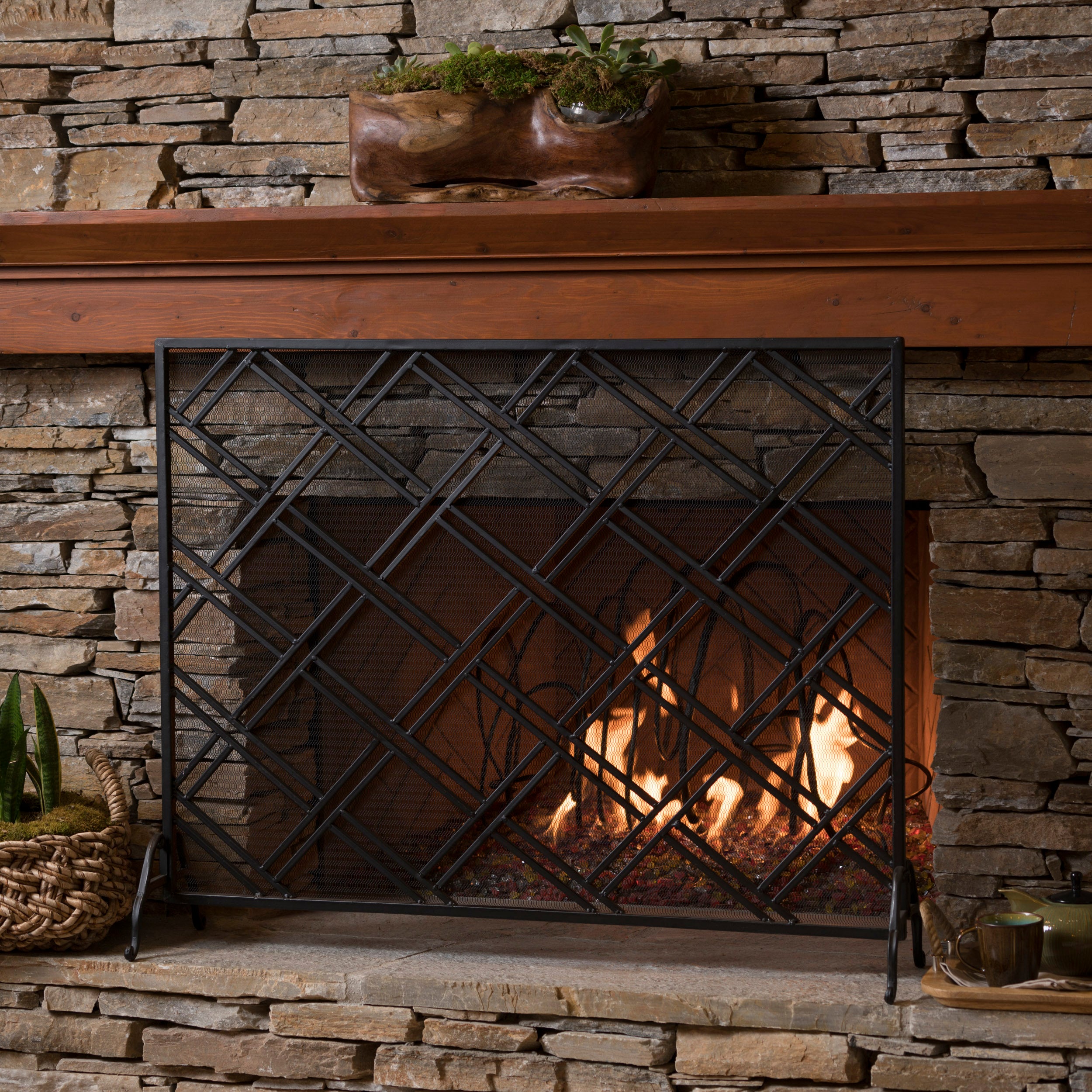 Josette Contemporary Single-Panel Iron Fireplace Screen