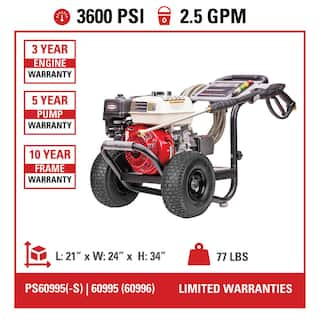 SIMPSON PowerShot 3600 PSI 2.5 GPM Cold Water Gas Pressure Washer with HONDA GX200 Engine PS60995-S