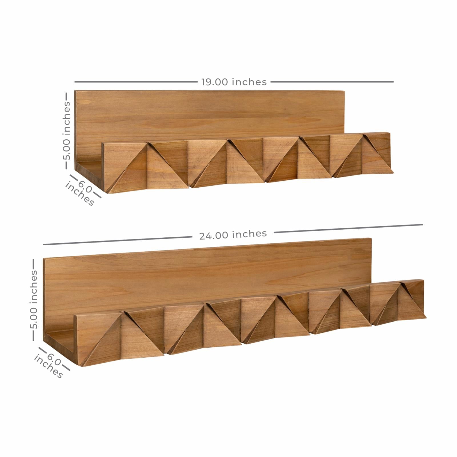 Stratton Home Decor Boho Textured Natural Wood Floating Wall Shelf, 2 Count