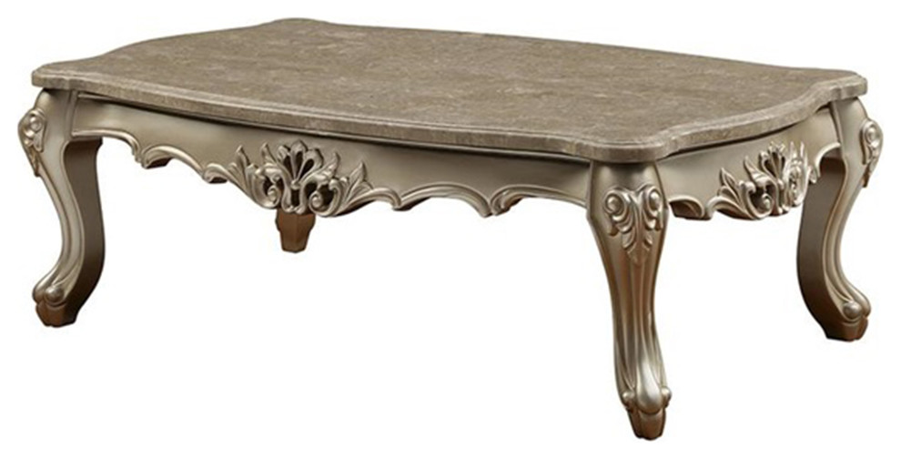 Marble Top Wooden Coffee Table with Queen Anne Style Legs  Champagne Gold   Victorian   Coffee Tables   by VirVentures  Houzz