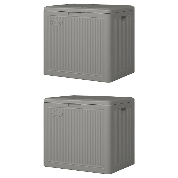 Suncast 22 Gallon Indoor Or Outdoor Small Patio Deck Box Plastic Storage Bin For Lawn Garden Garage amp Home Organization Stoney 2 Pack