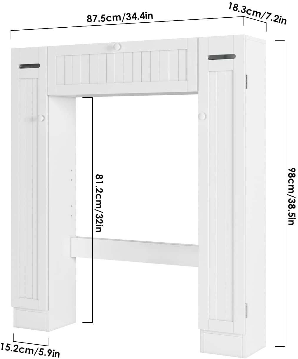 Homfa Over-The-Toilet Storage Cabinet with 2 Side Doors, Freestanding Toilet Cabinet Organizer with Adjustable Shelves & Paper Holder, Bathroom Space Saver with Pull-Down Door, Toilet Rack, White