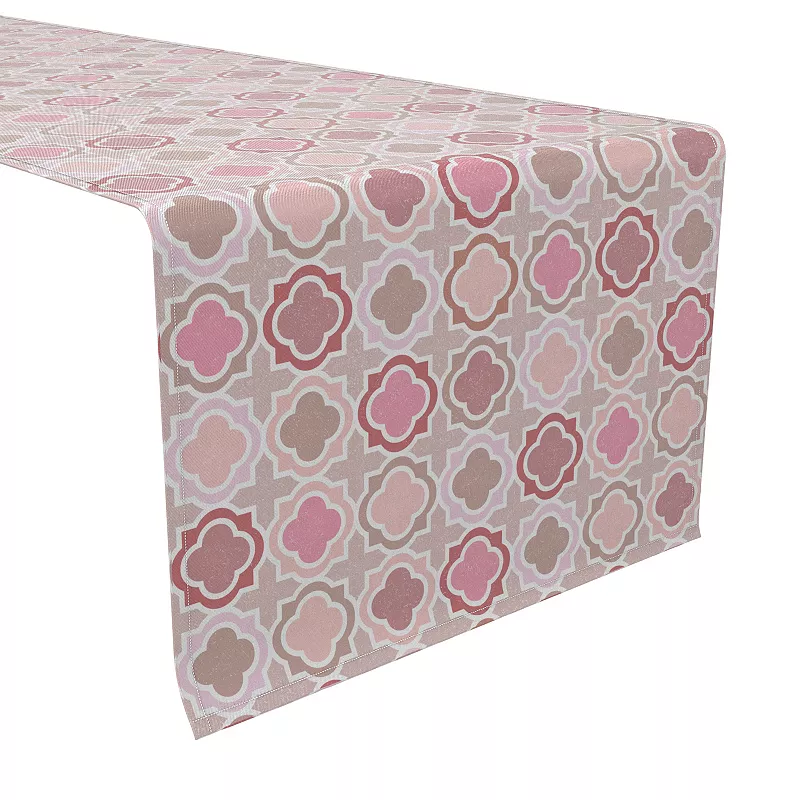 Table Runner， 100% Cotton， 16x90， Pink Geometric Tiles