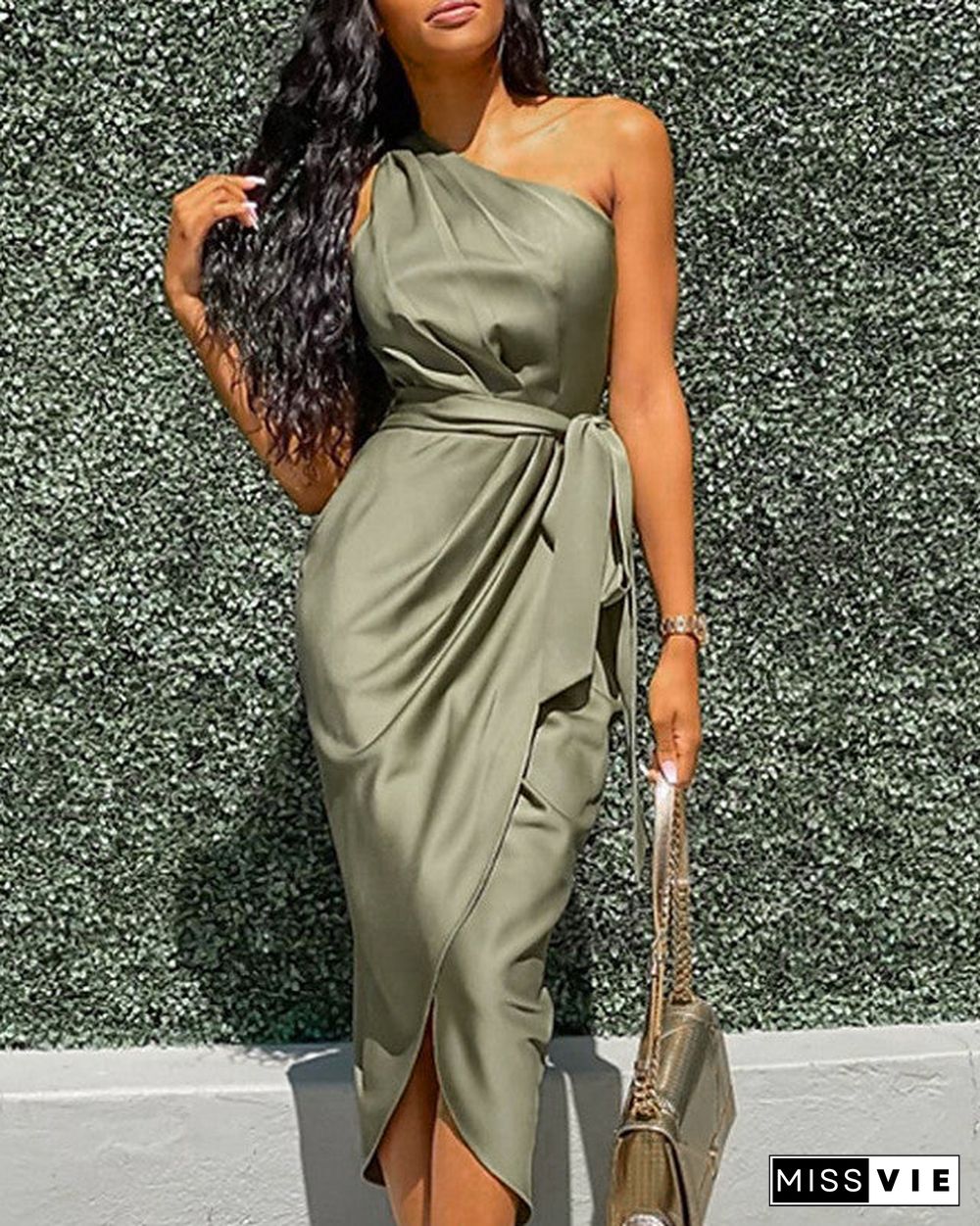 Women's Wrap Dress Midi Dress Sleeveless Solid Color Spring & Summer Hot Sexy Army Green S M L XL